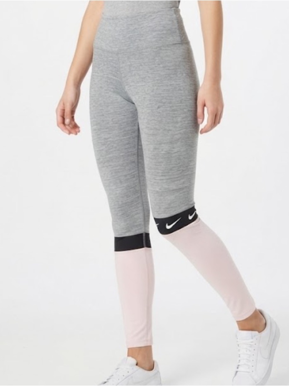 Nike Grey and Pink Colorblock Leggings with Black Accent Size Large